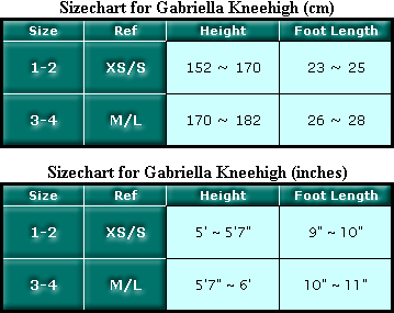 Size Chart for Gabriella Zara Over the Knee