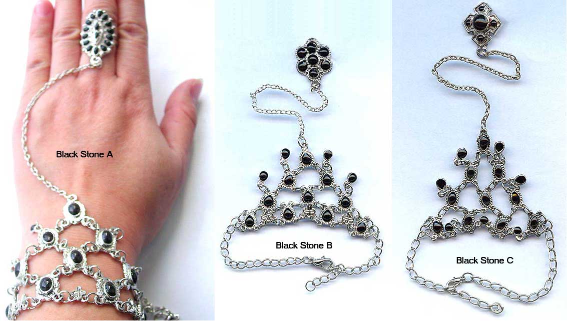 JFF1023: Fashion Slave Bracelet-Ring with Black Stone
