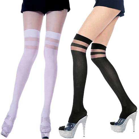 ML04138: Opaque Stocking with Double Sheer Bands
