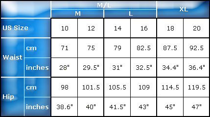 Size Chart for Adonna Lace Rosebud Garter Belt