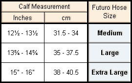 Size Chart for Futuro Therapeutic Support Knee Highs Open Toe/Heel