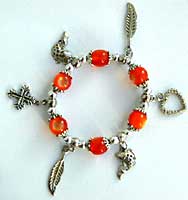 Costume Jewelry: OEM Orange Beaded Stretchy Charm Bracelet (size 41Kb)