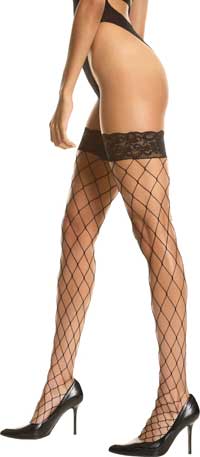 Fishnet Stockings: Music Legs Lycra Fence Net Thigh Hi with Lace Top (size 23Kb)