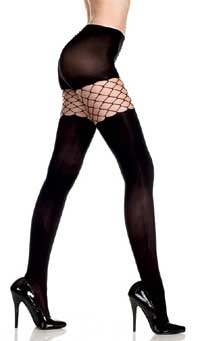 Fashion Pantyhose: Music Legs Opaque Tights With Fence Net Insert (size 21Kb)