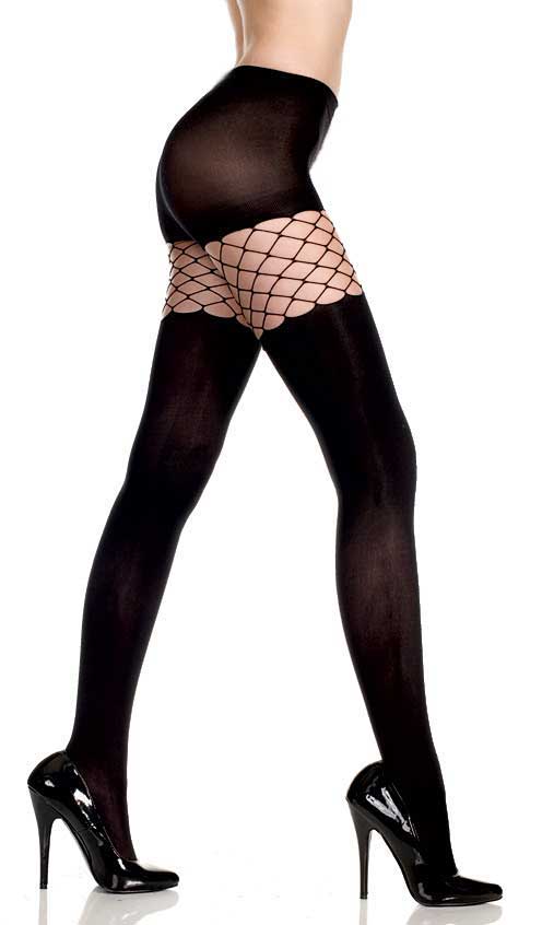 ML58080: Opaque Tights With Fence Net Insert