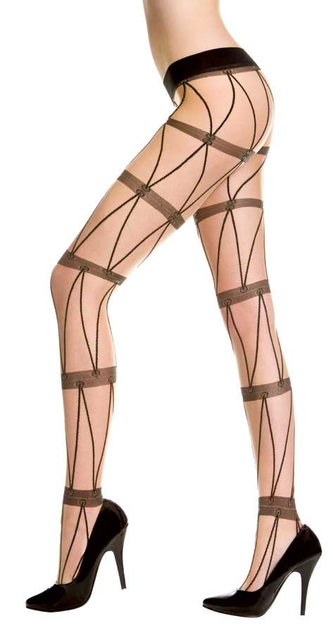 ML07208: Spandex Sheer Pantyhose With Faux Chain